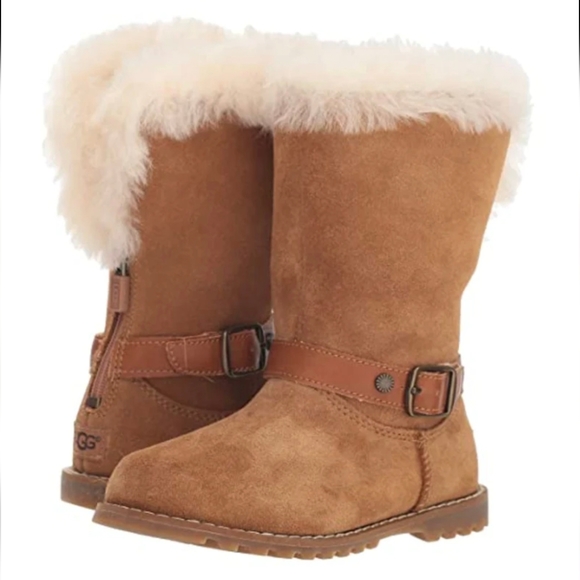 Kids Girl's UGG Nessa Zipper Tan Brown Nuebuk Boots New Size